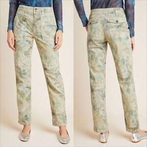 Anthropologie The Wanderer Tie Dye Cargo Pants Size 32 Cotton Linen Blend Green
